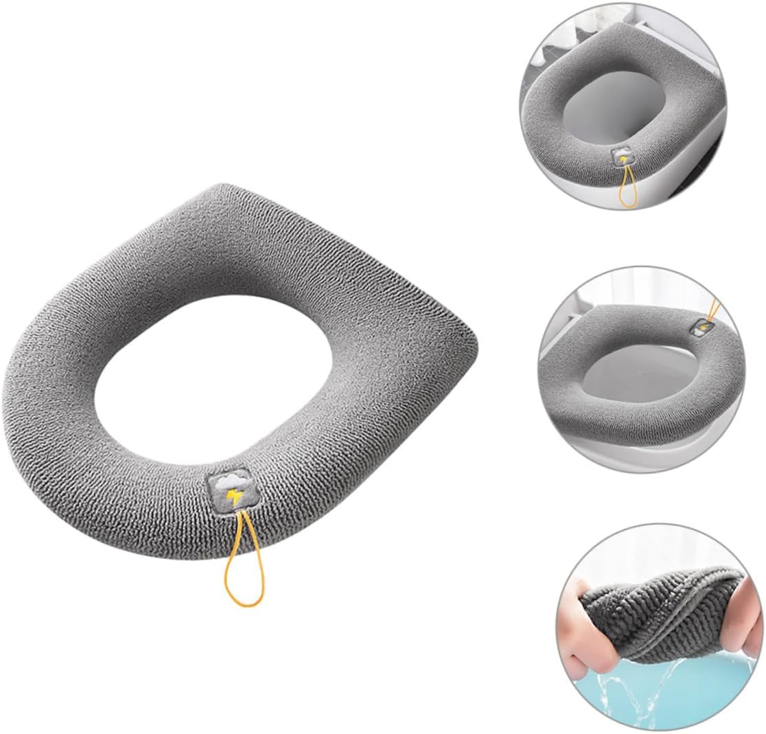 Soft Toilet Seat Cover Pad Stretchable Washable Cushion for Comfort Deep Grey Fit Easy Installation for All Seasons