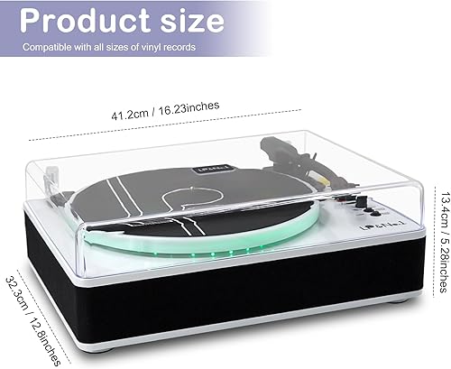 Miniatura 8 de LP&No.1 - Tocadiscos con altavoces estéreo incorporados, control LED, tocadiscos de vinilo de 3 velocidades con transmisión por correa con
