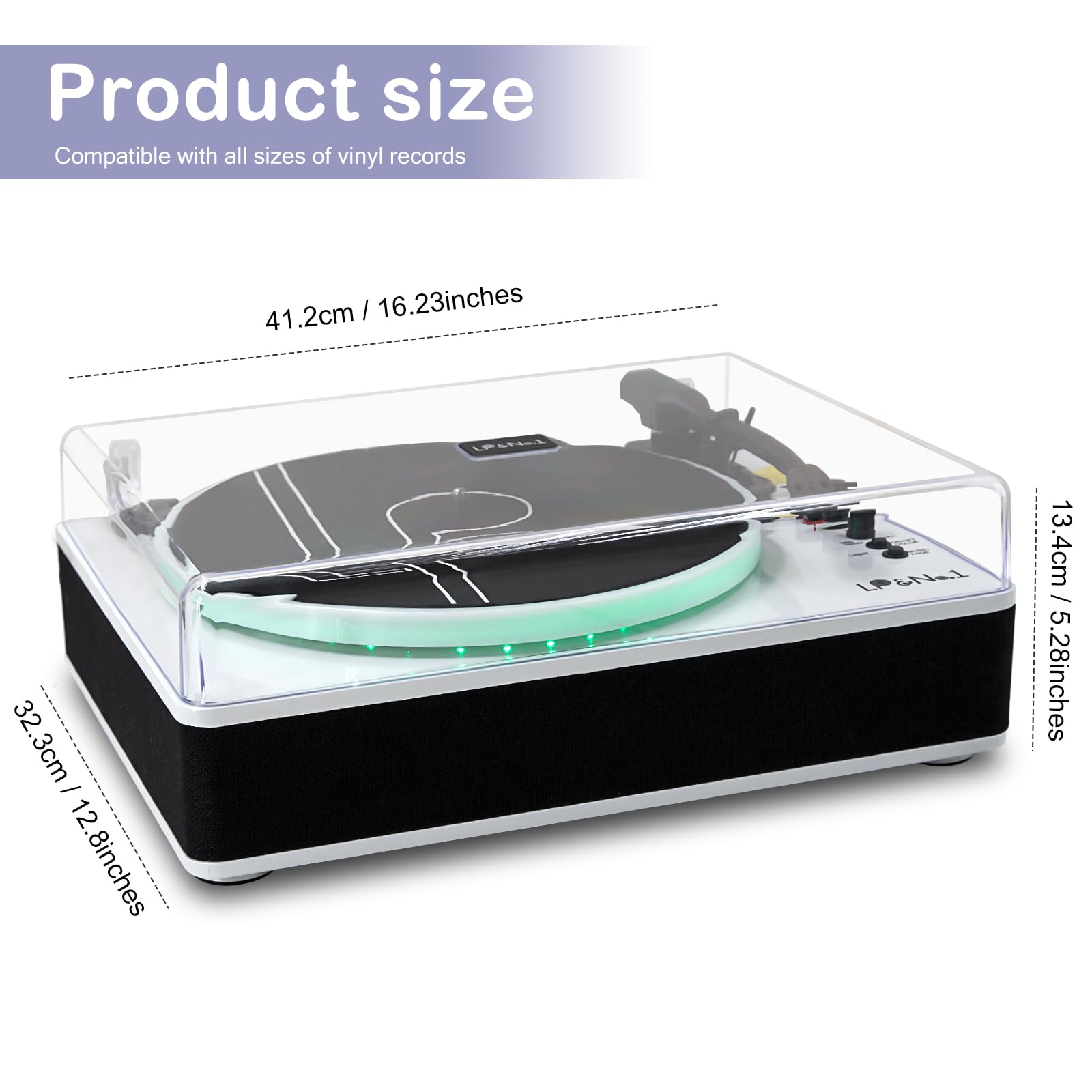 LP&No.1 Record Player with Built-in Stereo Speakers, LED Control, 3-Speed Belt-Drive Vinyl Turntable with USB Playback & Recording, Wireless BT Input & Output, Auto Stop, Pitch Control | White Pearl