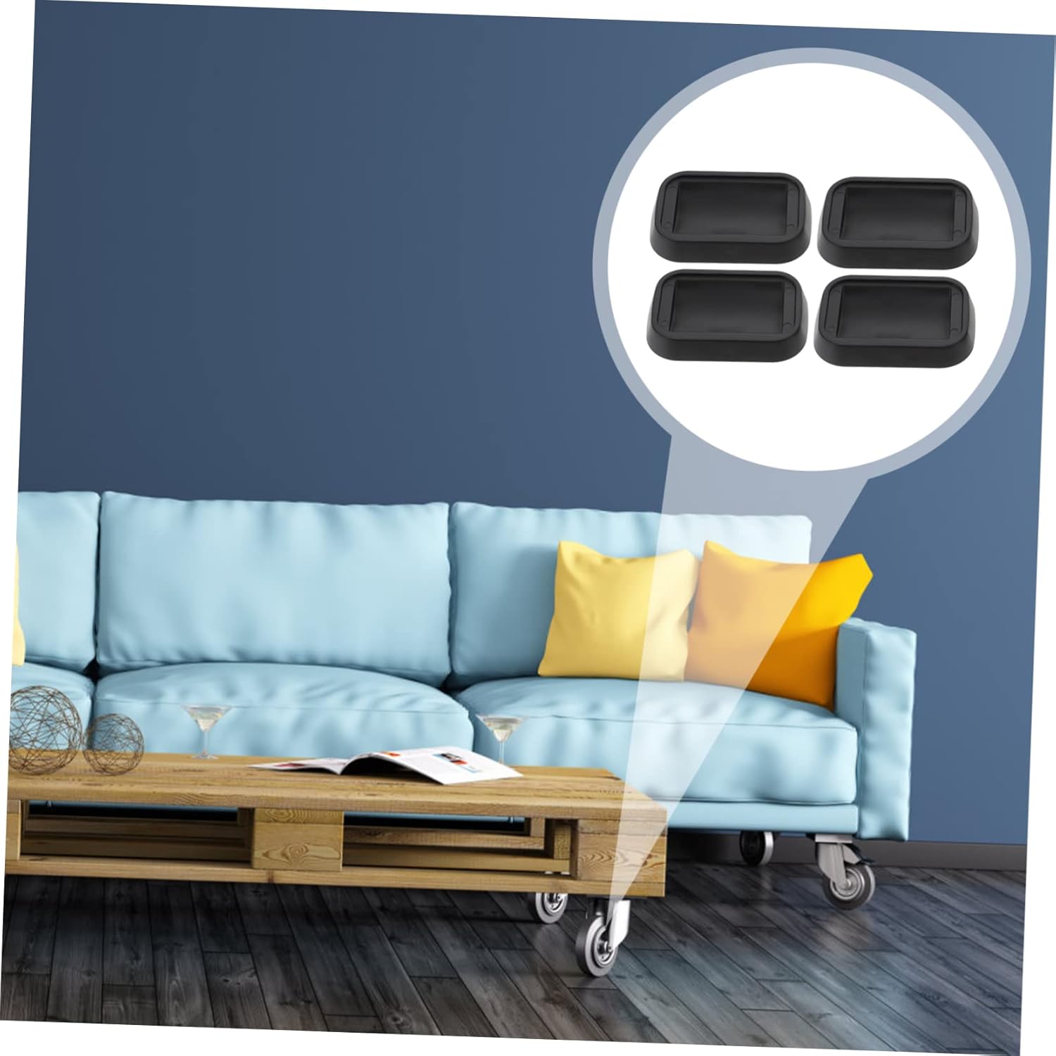8pcs Rubber Furniture Caster Cups for Bed Stoppers Slip Wheel Stoppers for Hardwood Floors Non-Scratch Pads for Sofa Chair and Recliner Black
