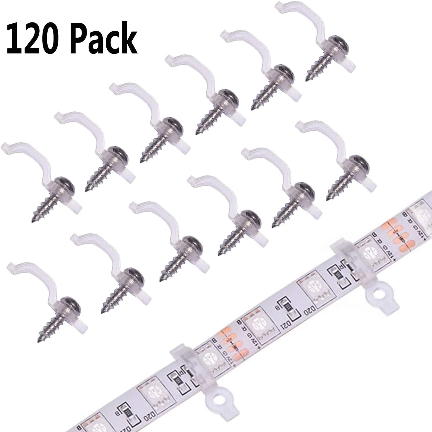 120 Pack Strip Light Mounting Bracket,Transparent Fixing Clips for 10mm Wide IP65 Waterproof 5050 LED Strip Light,One Side Fixing,120 Screws Included