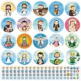 Frienda 600 Pcs Easter Christian Religious Stickers Mini Saints Catholic Stickers Bulk Bible Vbs Jesus Cutouts Religious Cutouts He is Risen Cartoon Drawn Art Scripture Craft for Church Sunday School