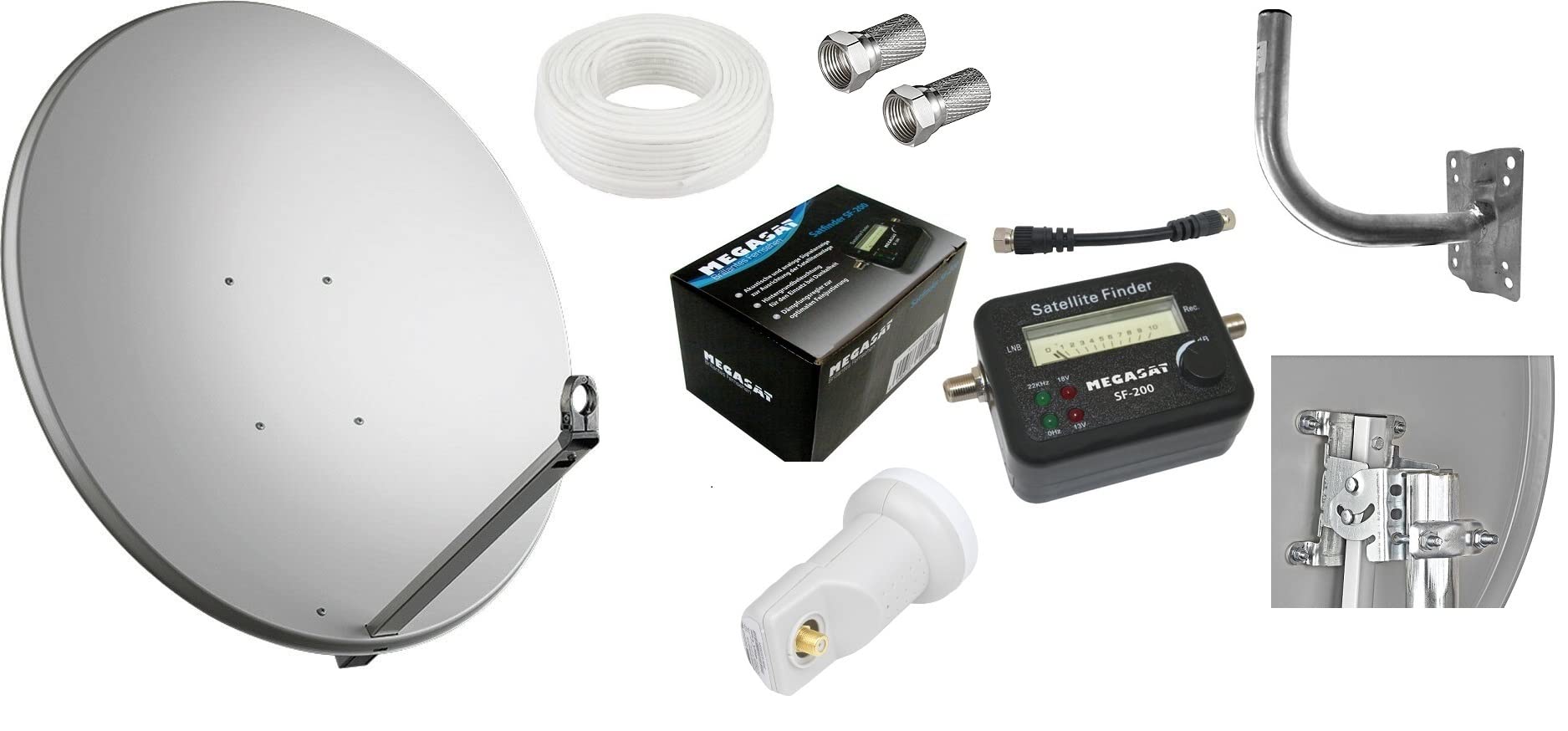 Kit Parabola HDSAT 80 Cm + LNB Twin HD 4K 0.1dB – Acciaio Pre-Zincato, Guadagno 38.8 DB, Staffa Az/El, Montaggio Rapido, Per Astra E Eutelsat, Ideale Per 2 Ricevitori