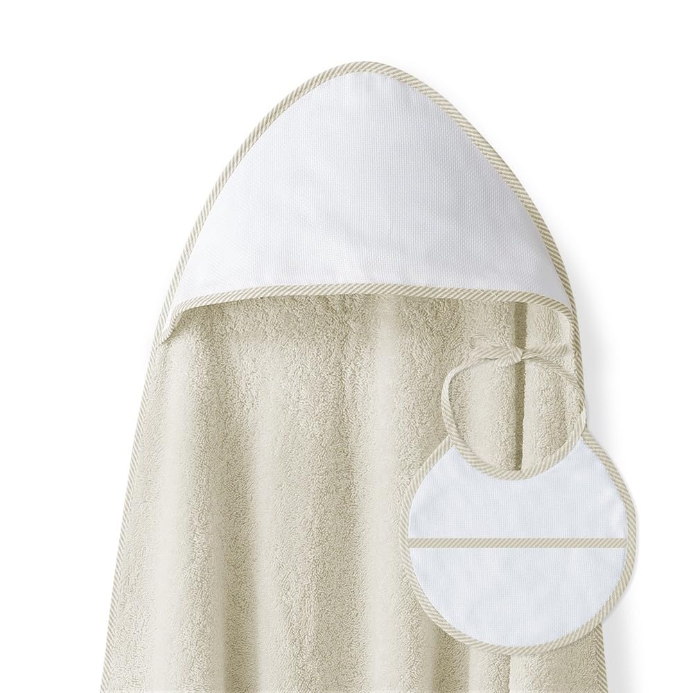 Interbaby - Capa de Baño Bebe Beige + Babero | Toalla Bebe con Capucha 100% Algodón, 100x100cm, Unisex | Suave, Cómoda, Ideal Recién Nacidos, Bebes y Niños Pequeños | Diseño Punto de Cruz Liso