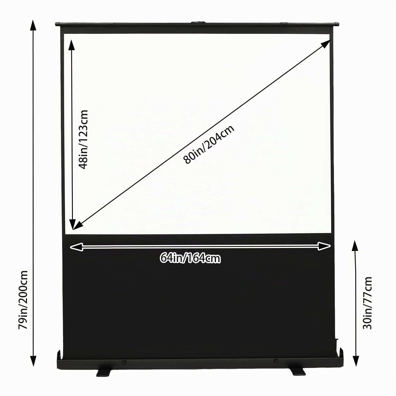 Écran de projection WUPYI2018 à traction au sol, 80" 4:3, blanc, en fibre de verre blanche et alliage d'aluminium, noir, pour home cinéma, écoles, écran de projection, intégré au Last