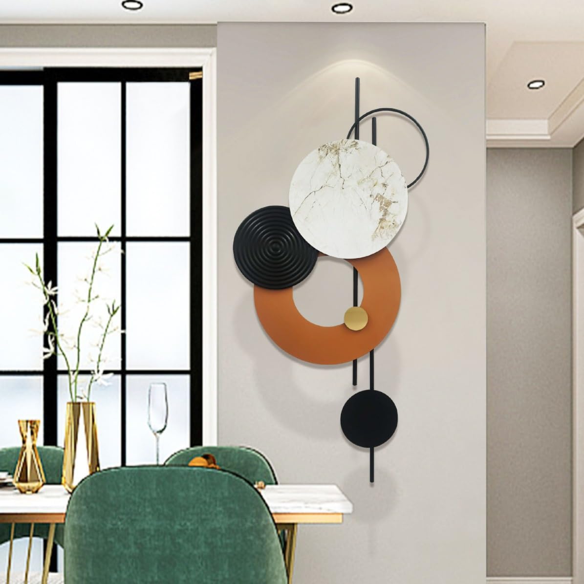 Vnook Decorazione da Parete in Metallo 3D for Soggiorno, 100 * 48 cm, Decorazioni da Parete Rotonde, sculture da Parete Moderne e di Lusso, Decorazioni da Parete sospese
