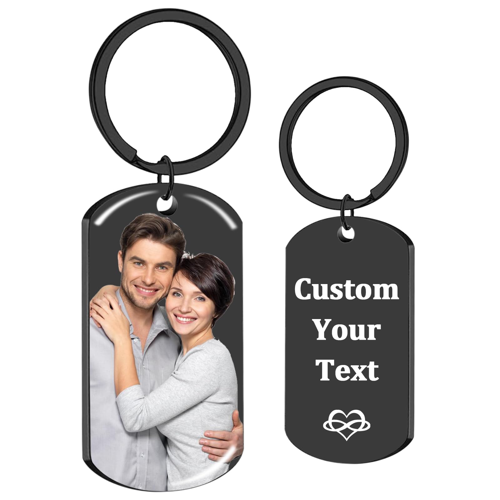 WBW Personalised Keyring Custom Photo Printed Text Engraved Keepsakes Key Ring Gifts for Him Men Boyfriend Family Dad Mum (Rectangle - Black)
