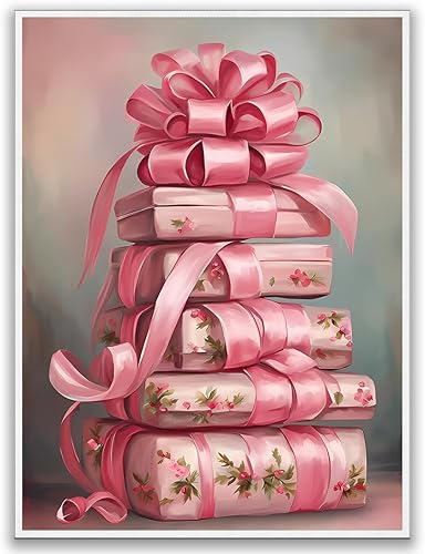 Pósteres de lienzo con impresión en lienzo de regalo de Navidad vintage color rosa, estilo retro shabby chic, decoración del hogar de invierno, arte