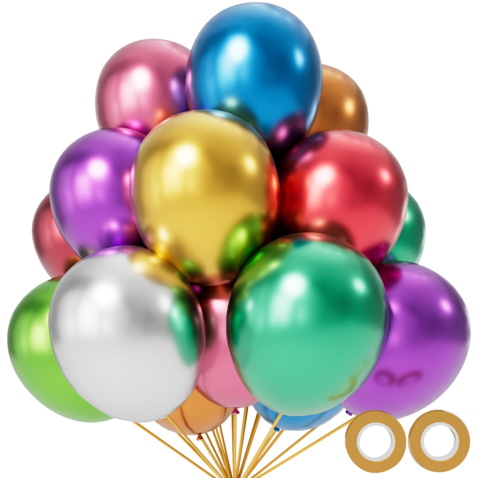 110pcs Metallic Multi Balloons, Metallic Color Latex Balloons 12 inch, Multi Balloon for Birthday Party Baby Shower Wedding(with 2 Ribbons).