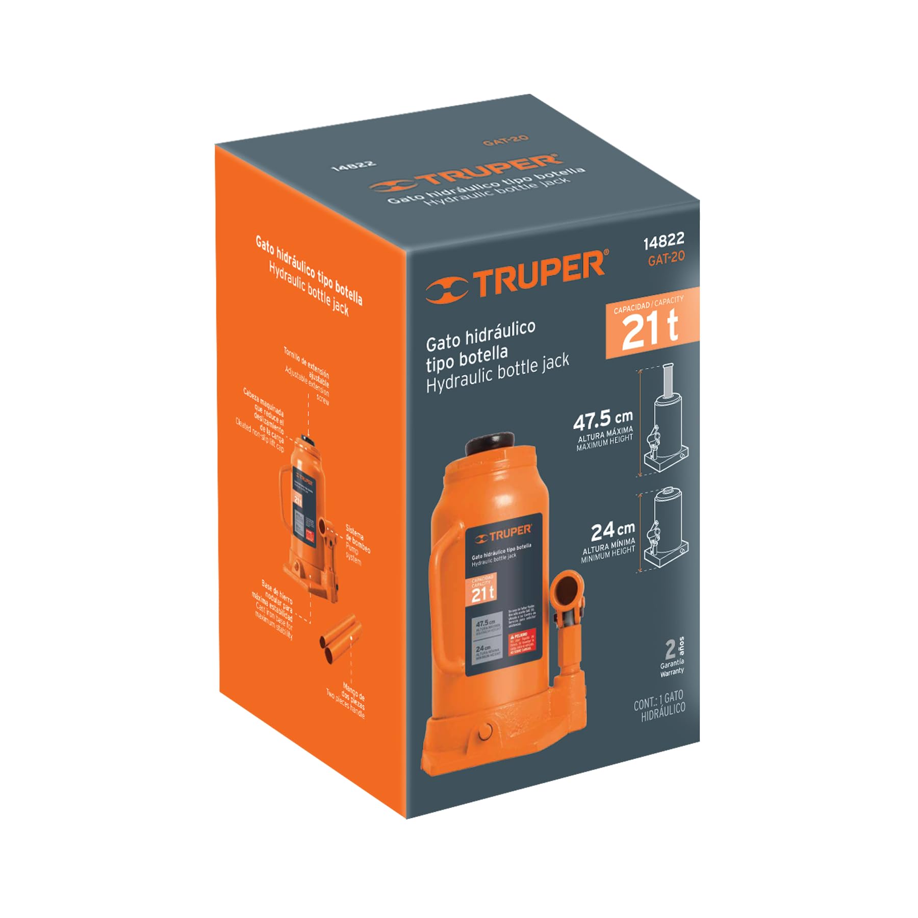 TRUPER GAT-20 20-Ton Hydraulic Bottle Jacks 18 11/16