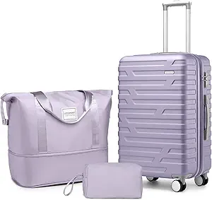 LARVENDER Luggage Sets 3 Piece, Hardside 20 Inch Carry on Luggage Airline Approved Suitcase Set with Spinner Wheels TSA Lock, Lightweight Rolling Suitcase for Men and Women, Lavender