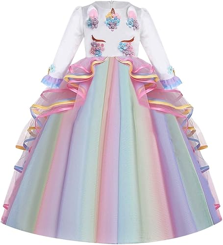 Miniatura 4 de HIHCBF Disfraz de unicornio para niñas, vestido de manga larga, para boda, cumpleaños, Halloween, carnaval, maxi vestido de baile