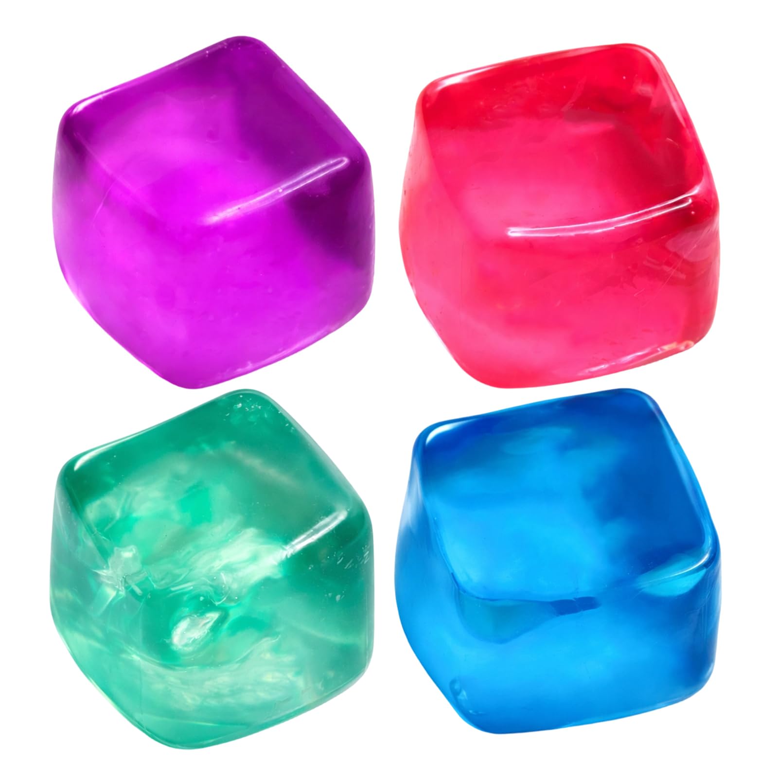 Ice Cube Slow Rising Fidget, Stress Relief Cube Set for Focus and Anxiety Management, 4 Pack Multicoloured Fidget Cubes with Slow Rising Feature, 5 cm Clear Stress Balls for Office and Study Use