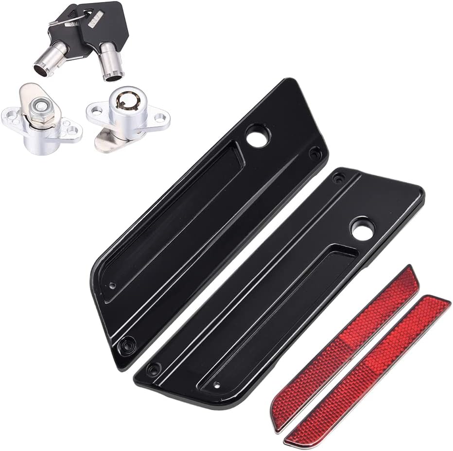 Amazicha Hard Bag Saddlebag Chrome Latch Cover with Red Reflectors +Lock Keys Kit