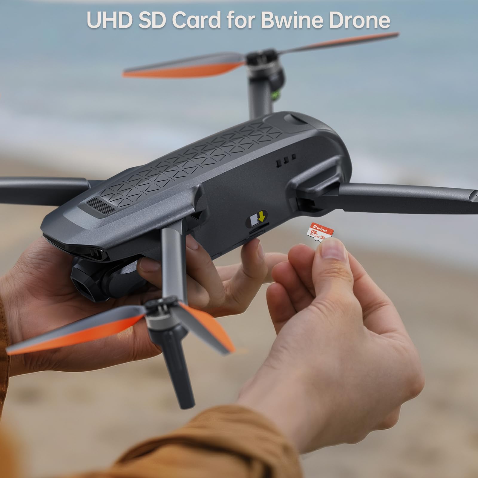 Bwine Carte Micro SD 128 Go, vitesse de lecture jusqu'à 100 Mo/s, support vidéo 4K UHD, compatible avec appareil photo numérique, drone, commutateur, avec 1 lecteur et adaptateur, orange