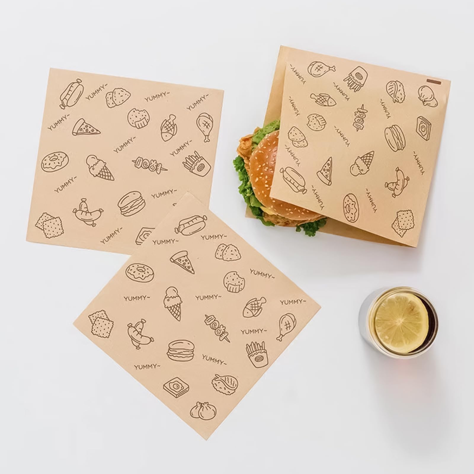 Sacs à Hamburgers En Papier – 200 Pièces 18x18 Cm – Revêtement Anti-graisse – Pour Frites, Sandwichs, Snacks