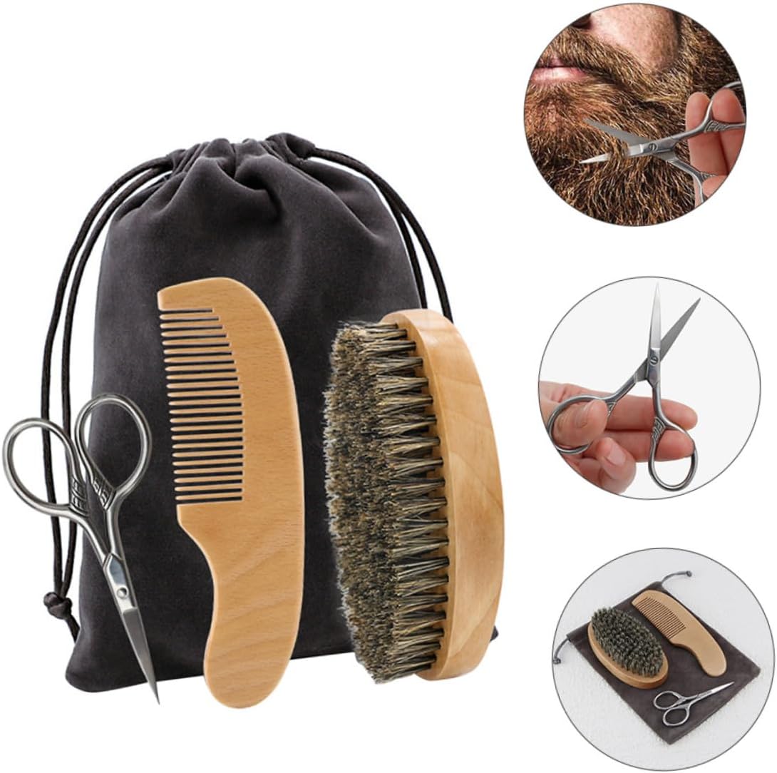 Baluue Beard Caring Tool Grooming Kit with Scissors Comb and Brush for Men Mustache Styling and Trimming Beard Maintenance