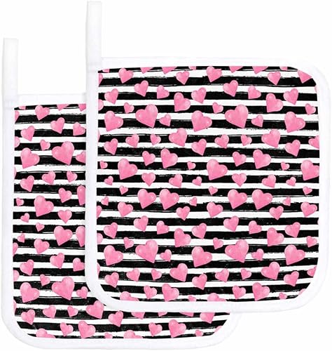 Miniatura 1 de 2 Packs Stripes Love Pot Holders Sets for Kitchen,Oven Pan Plate Bowl Pads Heat Proof Mat with Hanging Loop,Terry Cloth Potholders Soft Grip for