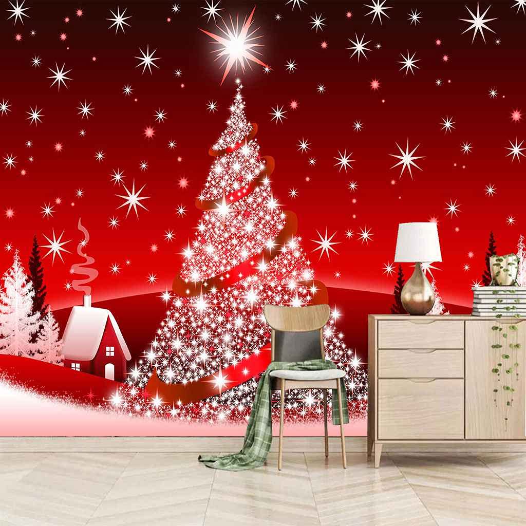 Papier peint sapin de Noël rouge pour toile de fond TV et salon chaleureux