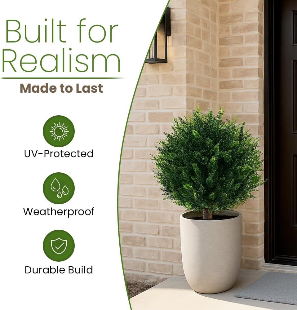 Drifton 23" Artificial Cypress Topiary Outdoor Indoor Plants 2 Pack uv Protected Pathway Poolside entryway use Inside or Outside Front Porch Decor Artificial Plants Faux Flowers for Outdoor planters