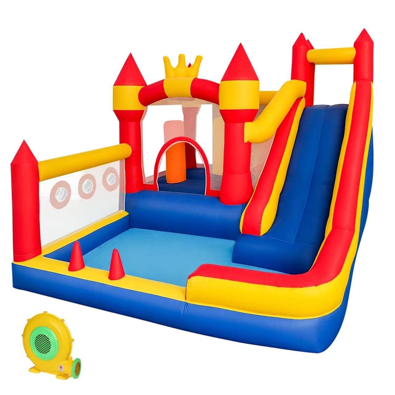 Photo 1 of Liaakrr 8-in-1 Bounce House with Slide, Trampoline, Basketball Hoop