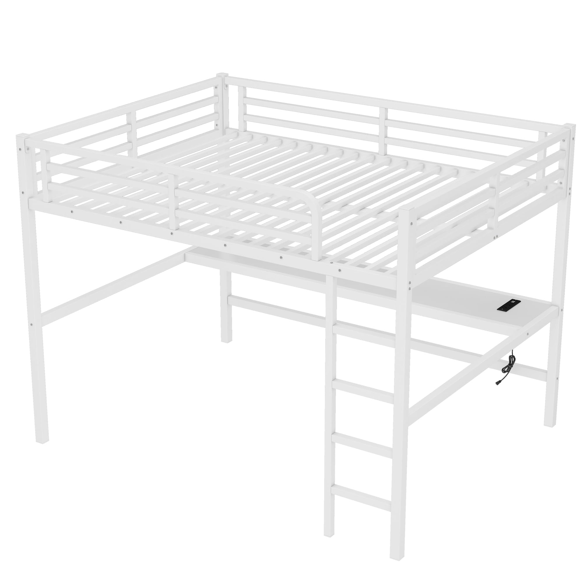 Bellemave Twin loft Bed with Desk and Charging Station(White)