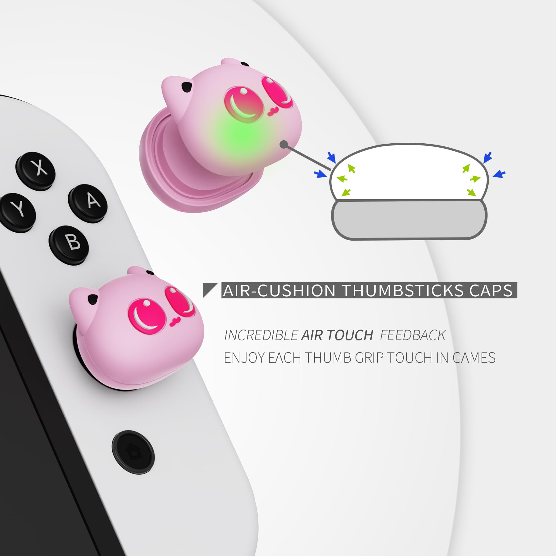 PlayVital Tapas de Joystick para Nintendo Switch - Tapones para Pulgares, Cubiertas de Thumbstick Compatibles con Switch Lite y OLED, Comodidad Mejorada, Protección Total (Gatito PP & VV)