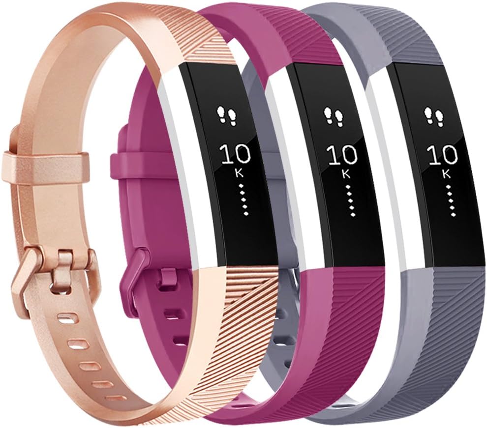 VANCLE for Fitbit Alta HR/Ace Bands and Alta Bands, Adjustable Replacement Accessories Wristbands for Fitbit Ace/Alta and Alta HR, Rose-Gold Gray Fuchsia, Small