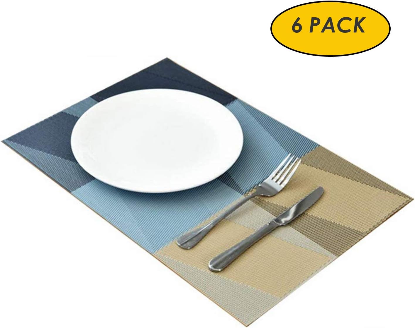 Mqmall 12PCS-Set of 6 Placemats & Coasters Washable Heat Insulation Non-Slip Table mats 17.7"x11.8", Geometric Blue