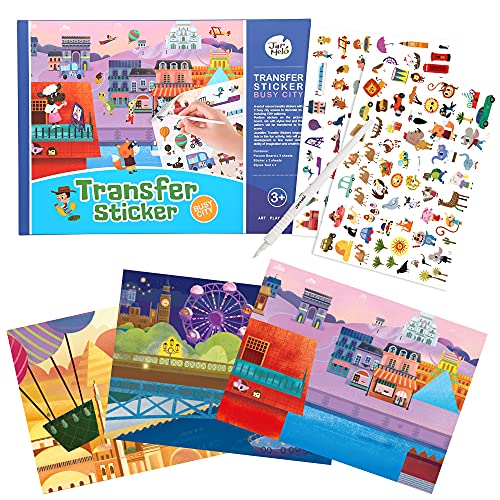Jar Melo Transfer Sticker Scenes Pads for Kids (Over 135 Stickers, 3 Different Sticker Scenes, One Stylus)- Busy City,Halloween Gifts