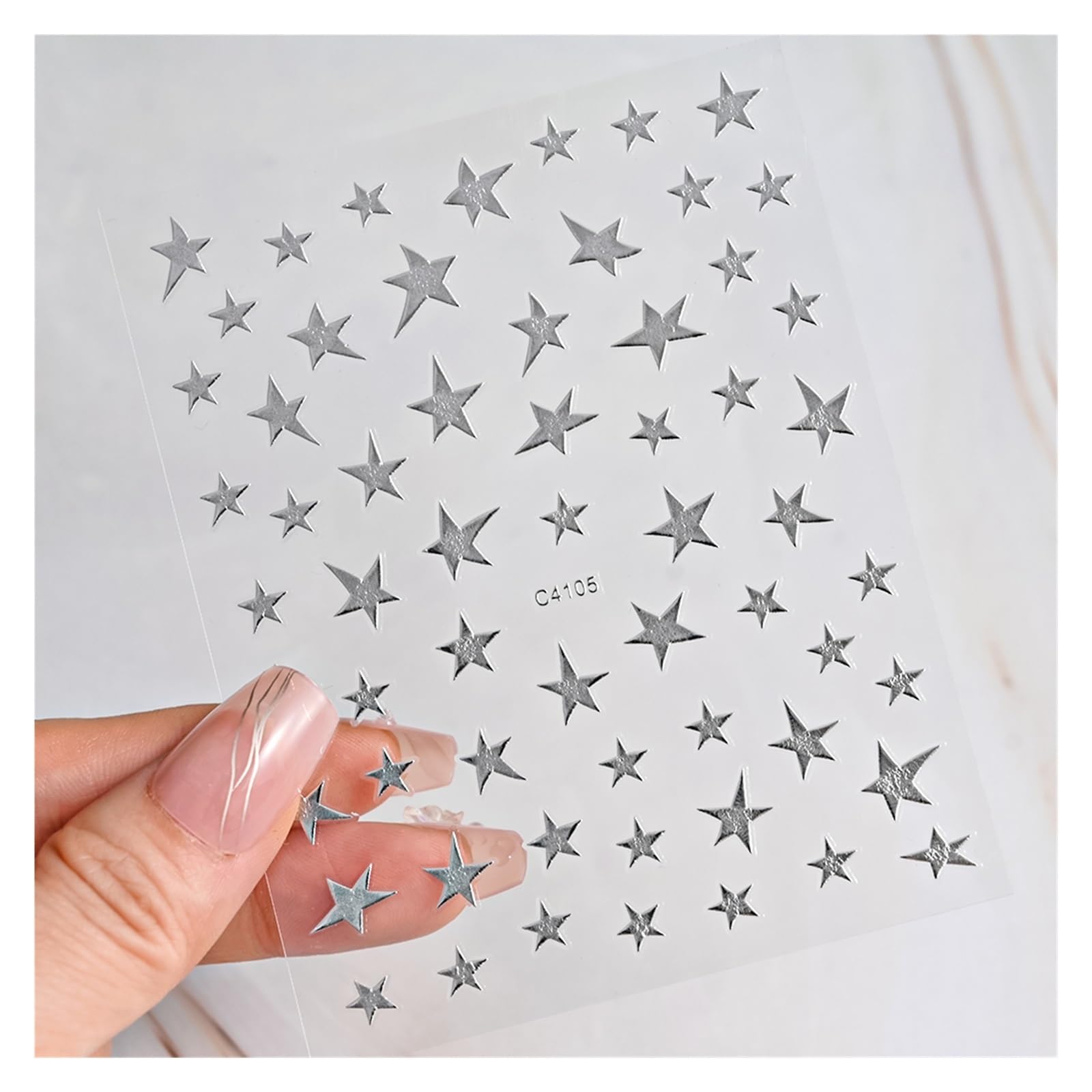 10 Pcs Silver Holographic Lines Nail Stickers Hot Stamping Golden French Star Decals Adhesive Irregular Manicure(NLS241-05-1)