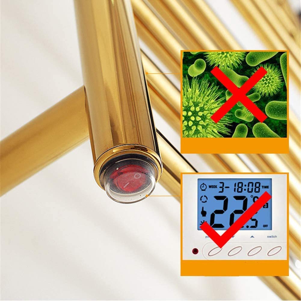 Toallero eléctrico calefactable de Acero Inoxidable 304, radiador de Pared con 4 Barras, para baño, Dorado, enchufable.