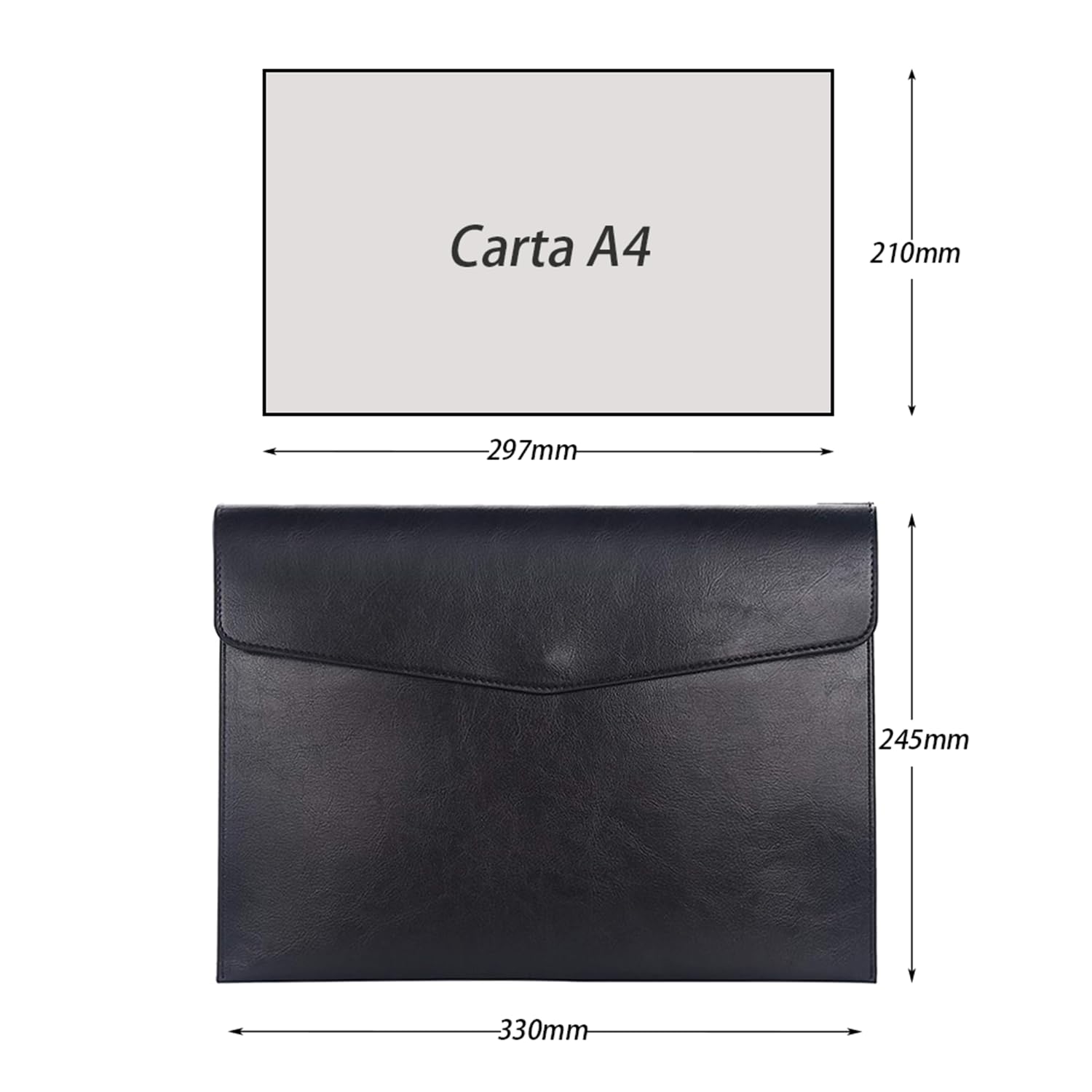 PROMOTEUP A4 A5 PU Leather Document Holder with Metal Button, 100 Sheets Capacity Office File Bags(Black) - Image 2