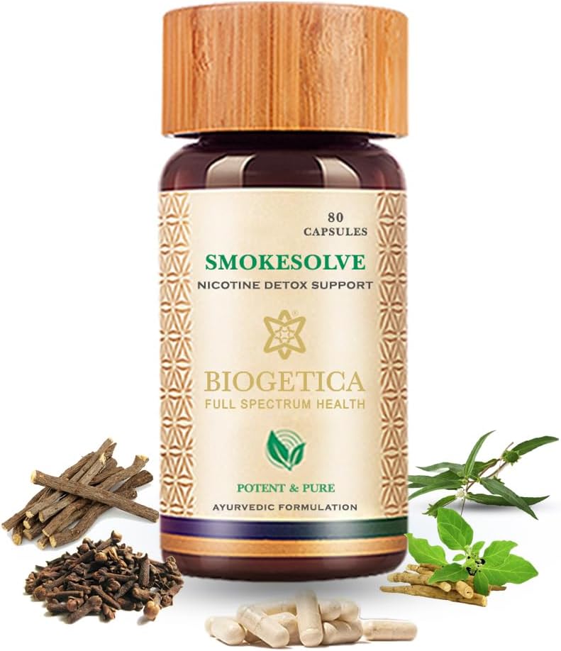 Biogetica Smokesolve Herbal Lung Detox Supplement with Yashtimadhu and Ashwagandha for Respiratory Health - Vegetarian & Non-GMO - 100% Vegan - 80 Capsules