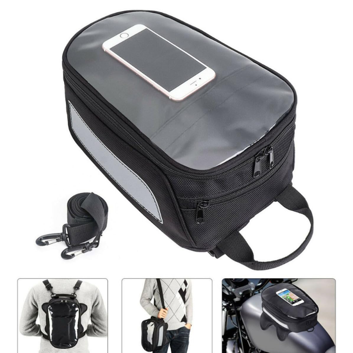 Genérico Bolsa de Depósito de Tela Oxford Negra para Motocicleta