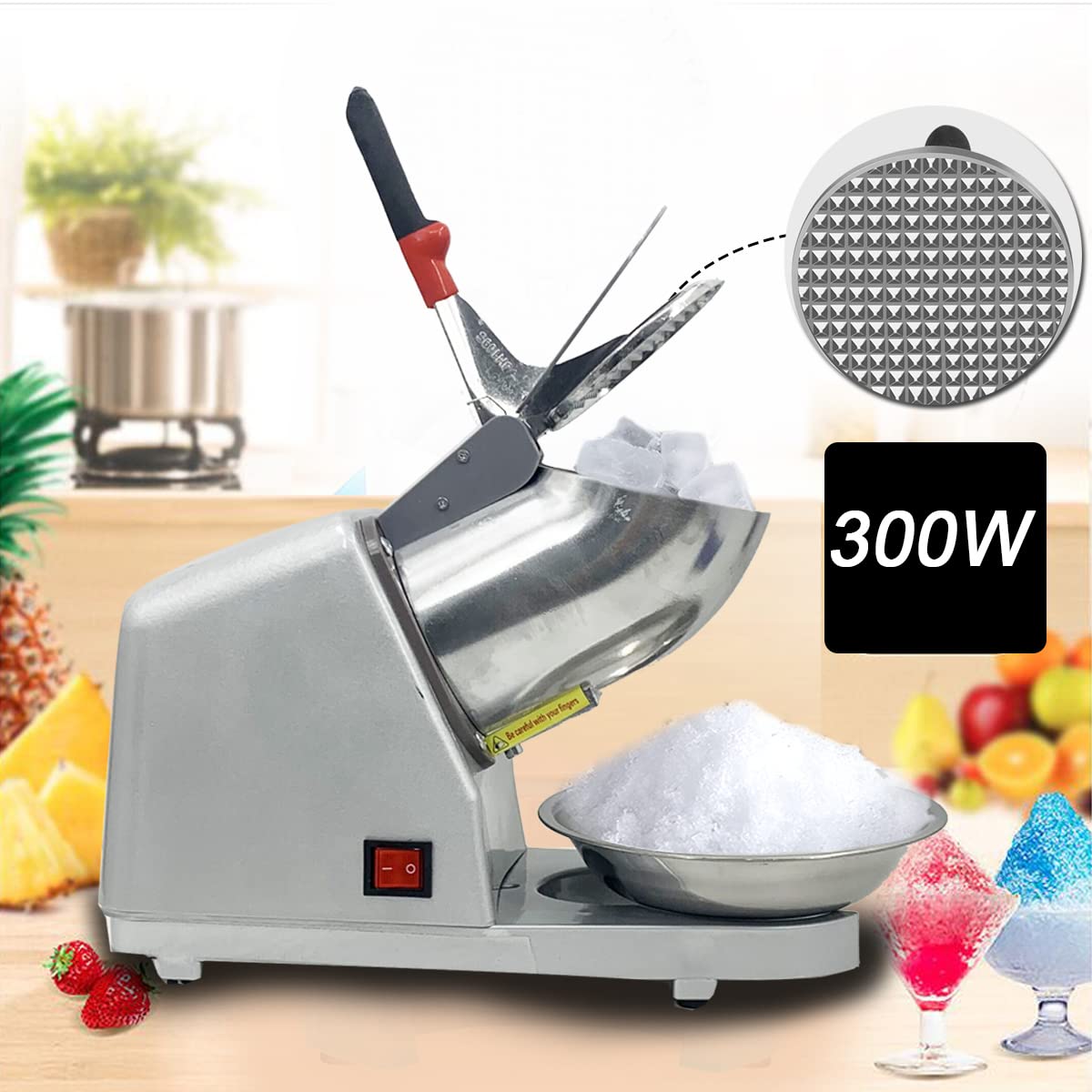 Elettrico Tritaghiaccio,Tritaghiaccio a Doppia Lama 300W, con Ciotola in Acciaio Inossidabile,Cono della Neve del Ghiaccio di Tritaghiaccio,per Bar e Ristoranti(Bianco Argento)