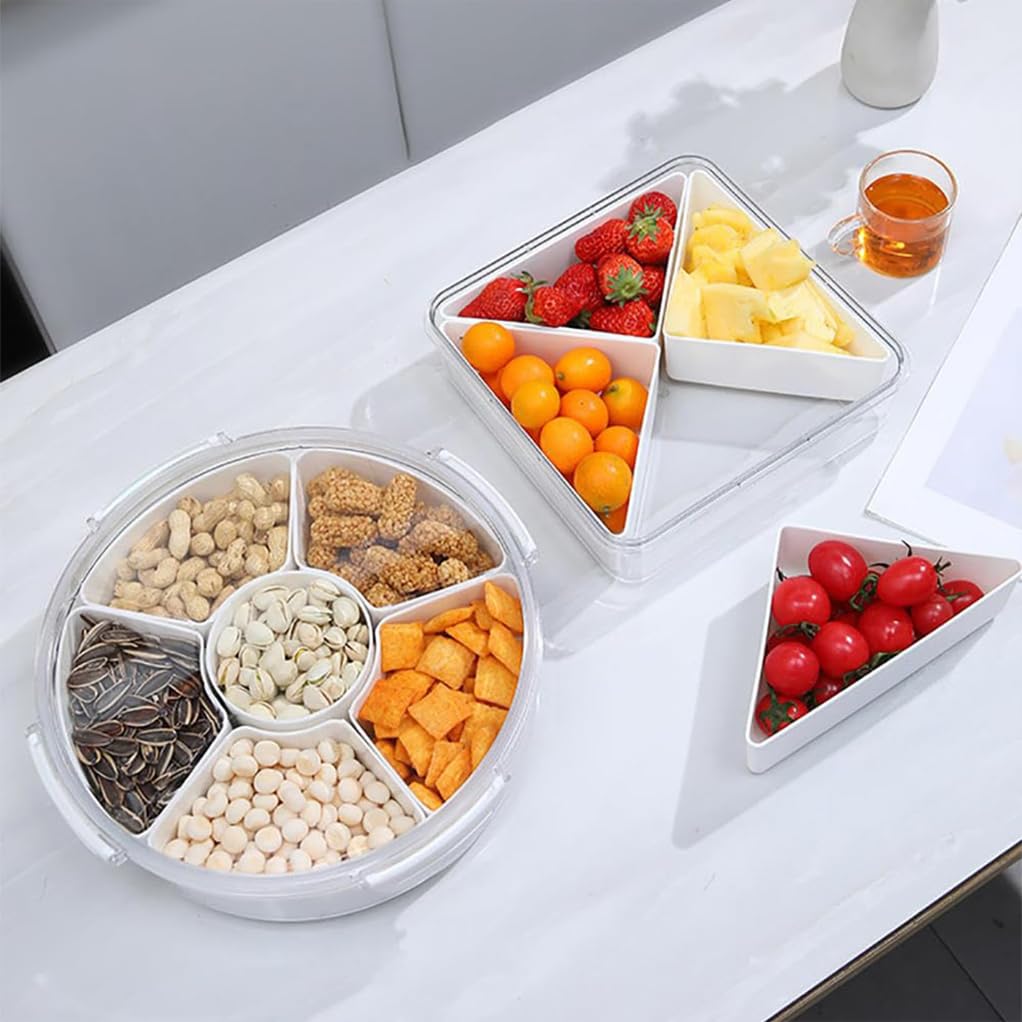 Geteiltes Serviertablett mit versiegeltem Deckel, Obst- und Gemüsetablett aus Kunststoff, Wiederverwendbare Snackbehälter, Partyteller für Süßigkeiten, Vorspeisen, Snacks, Obst, Nüsse,