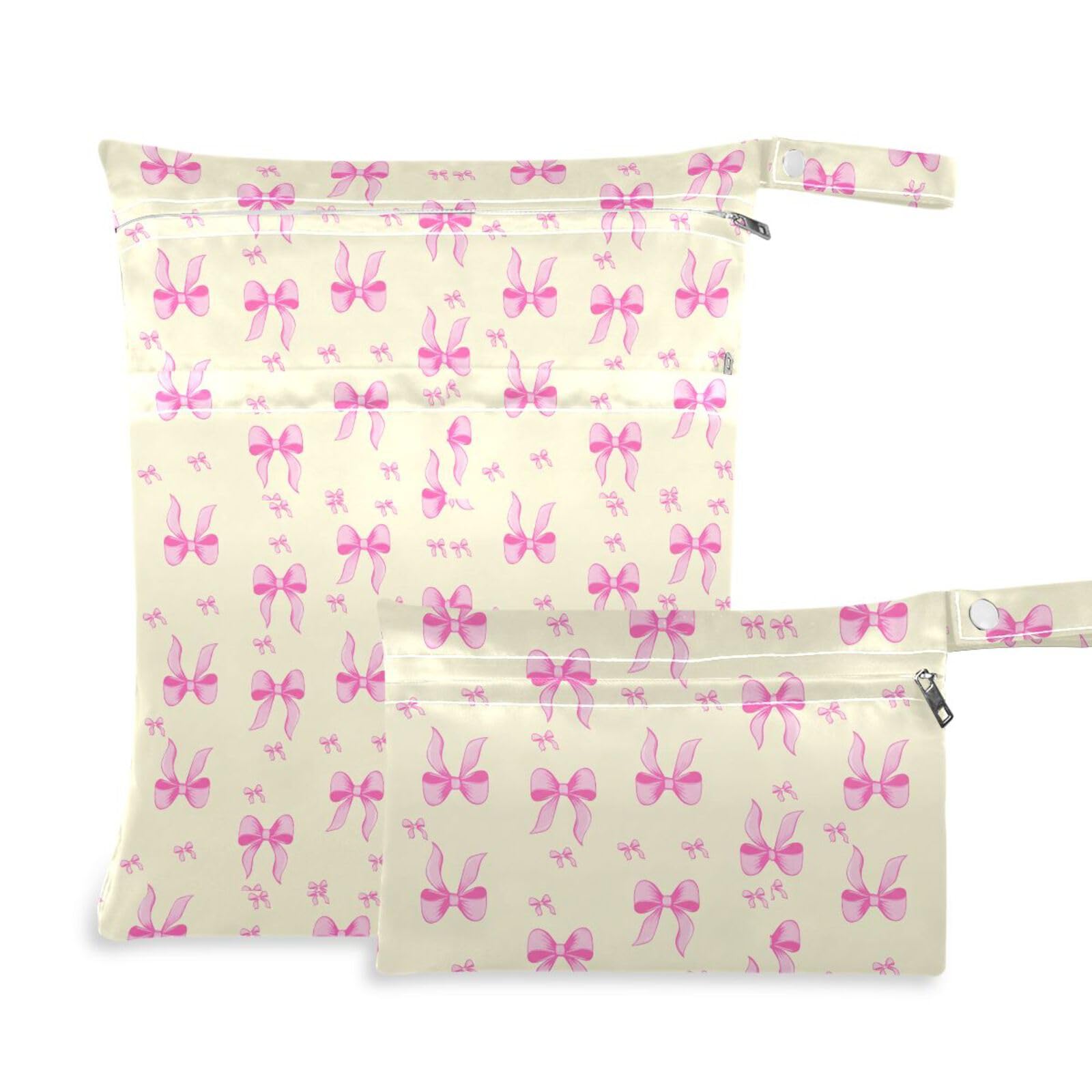 Coikll Wet Dry Bags for Cloth Diaper 2 Pack Waterproof Yoga Gym Bag for Swimsuit Wet Clothes Baby Items-?Pink Bows?
