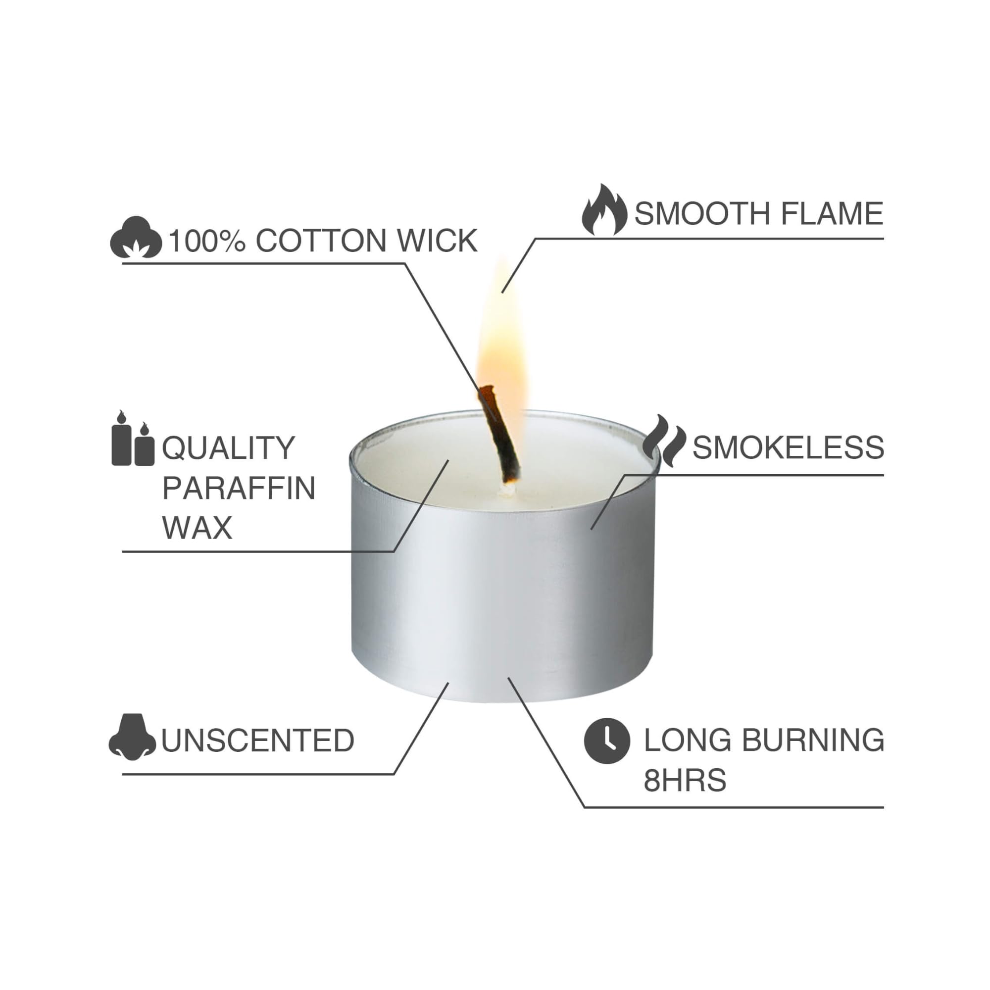 Aroma Naturals London Unscented Tealights 8 Hours Candles Pack of 100, White; Aluminium, D3.72 x H2.5cm - Image 3