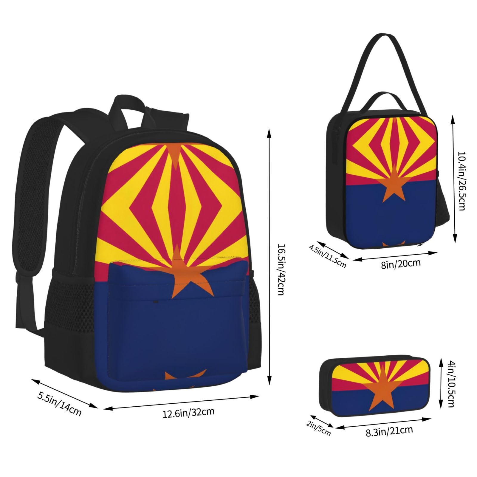 Arizona flaga stanu plecak dziecko chłopcy dziewczęta pudełko na lunch szkoła torba zestaw uczniów szkoły student prezent, Czarny, One Size, Bagaż
