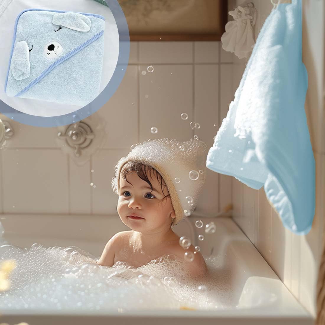 1 Pezzo Asciugamano Con Cappuccio Per Bambini, Accappatoio Neonato Extra Morbido E Super Assorbente, Asciugamano Assorbente Con Cappuccio Indossabile
