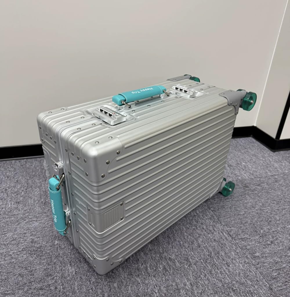 Aoun Maleta rígida de aleación de magnesio de aluminio, maleta rígida con bloqueo de ruedas, maleta rígida de metal a cuadros para viajes de negocios, Plata-b, 20 inch, moderno