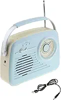 Rádio portátil, rádio fofo, fácil de usar, reprodutor multifuncional, compacto, recarregável, BT 5.0, rádio BT, design retrô para cozinha e casa, Azul