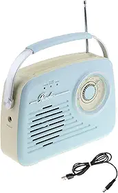 Rádio portátil, rádio fofo, fácil de usar, reprodutor multifuncional, compacto, recarregável, BT 5.0, rádio BT, design retrô para cozinha e casa, Azul