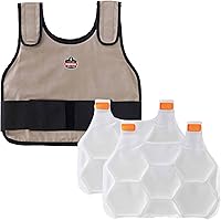 Ergodyne Chill-Its 6230 Phase Change Cooling Vest with 2 Ice Packs - 4 Hours 64°F Relief, Flexible Khaki L/XL