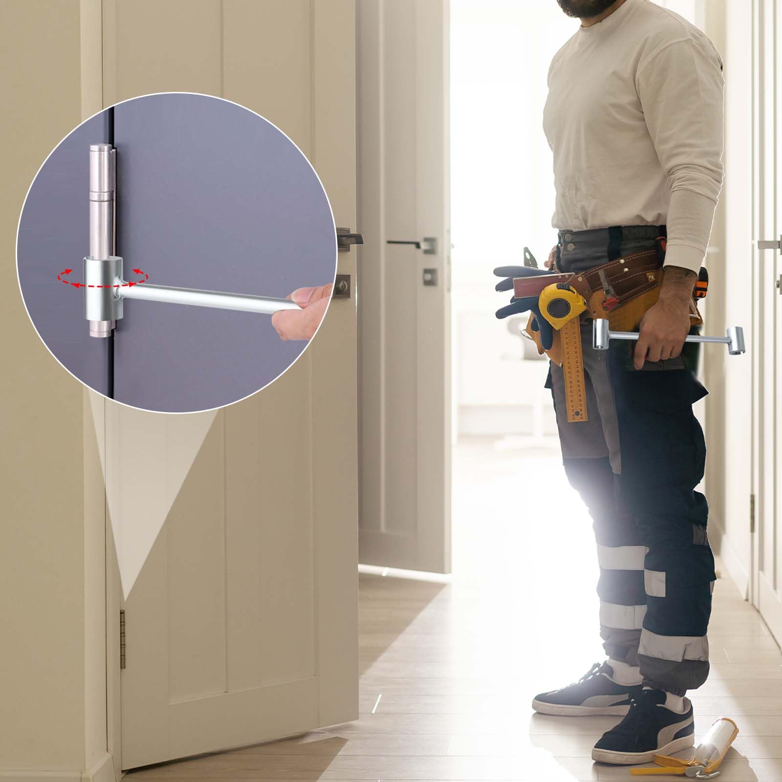 Gosknor Llave de ajuste de huecos para bisagras, herramienta práctica de ajuste de bisagra de 0.5 a 0.75 pulgadas para puerta, resistente, puerta de seguridad para sala limpia contra incendios