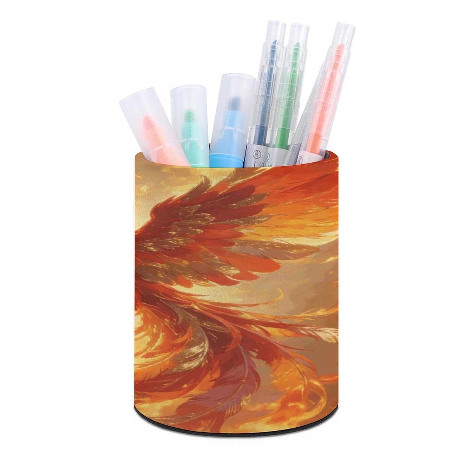 LZQPOEAS Phoenix Pen Holder for Desk Organizer, Modern Minimalist Pencil Storage Case, PU Leather Multifunctional Office Supplies