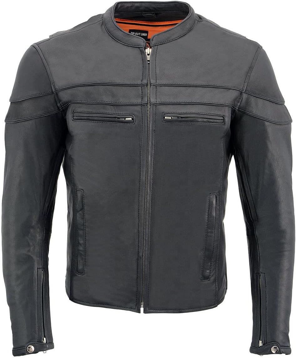 Milwaukee Leather MLM1526 Men's Stay Cool Black Premium Leather Sporty Motorcycle Jacket w/Cool-Tec Leather Treatement