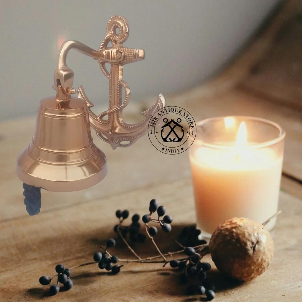 5 Inch Antique Gold Anchor Ship Bell – Nautical Marine Bell for Door or Wall Mount – Vintage Maritime Decorative Bell for Home, Bar, and Gifts – Solid Aluminum Coastal Décor