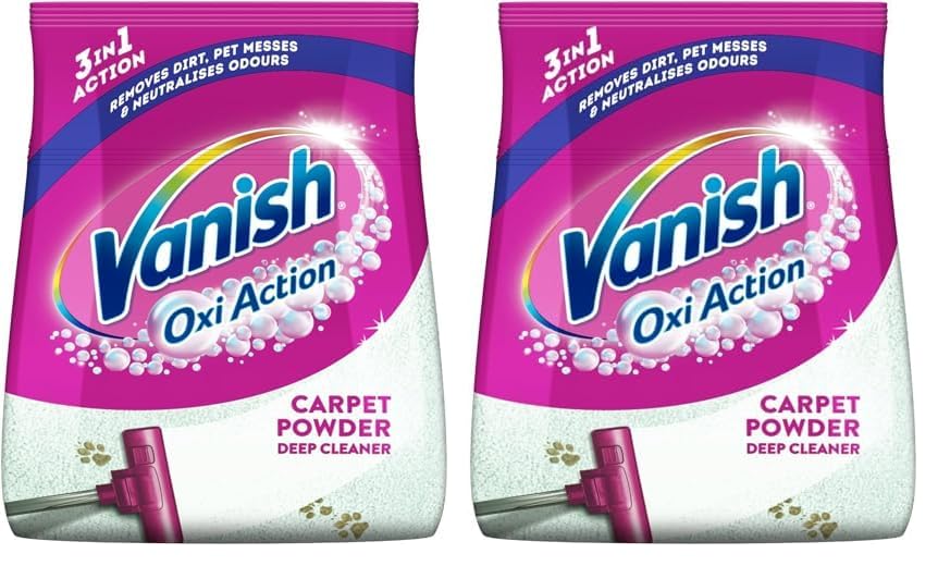 Vanish Oxi Action Carpet Stain Remover Powder, Carpet Cleaner, Removes ground-in dirt & dust, Shake & Clean, 650 g (Pack of 2)